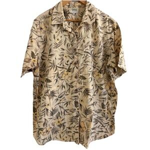VTG Casual Elements Reitmans Plus Size 1X Tropical Hawaiian Cotton Shirt Beige